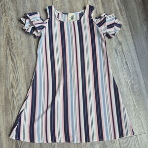 Lily Bleu Pink, Navy & Cream Striped Cold-Shoulder Dress